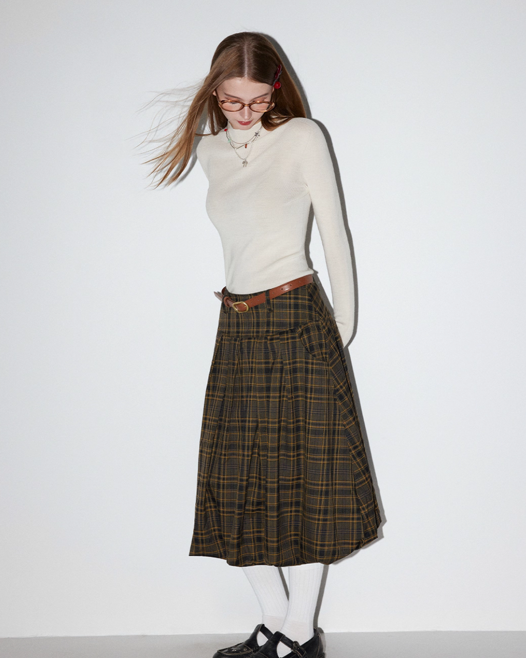 Vintage Brown Plaid Pleated Skirt MDB0004