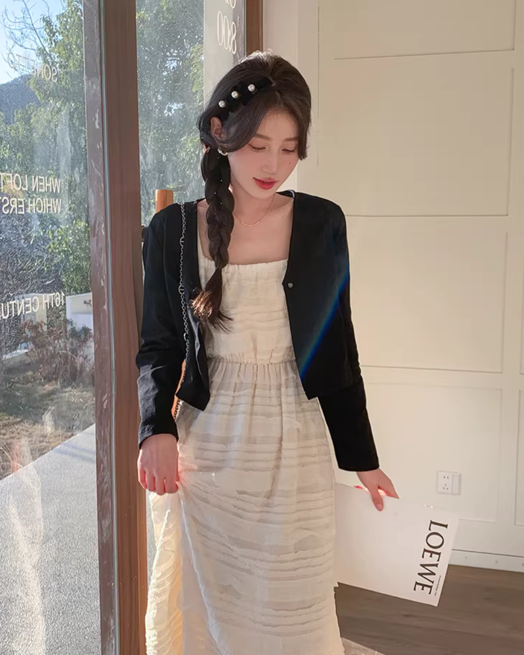 Square Neck Dress / No-Collar Short Jacket / Short-Sleeve T-Shirt QAZ0077
