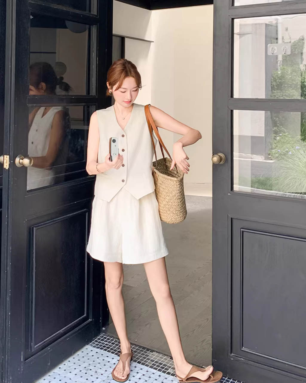 Linen V-neck Vest / Shorts QAZ0090