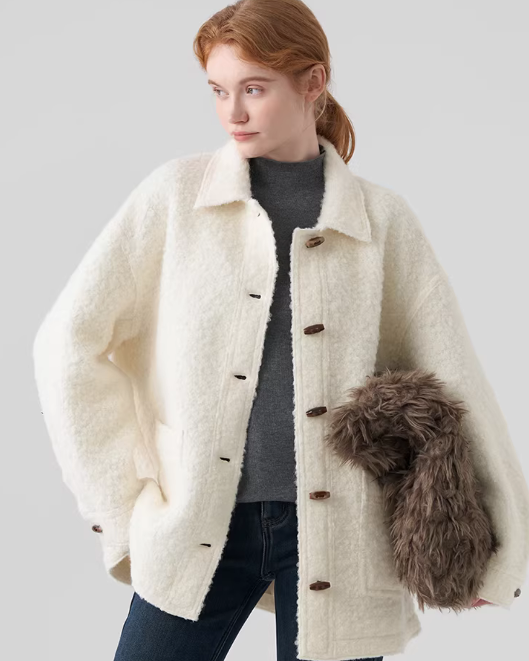 Fluffy Wool Duffle Coat JIU0047