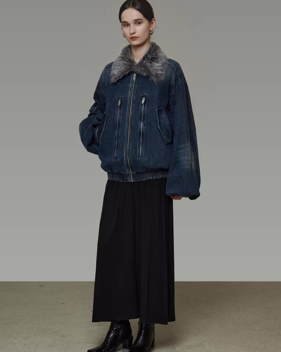 Fur Collar Denim Jacket UNS0041