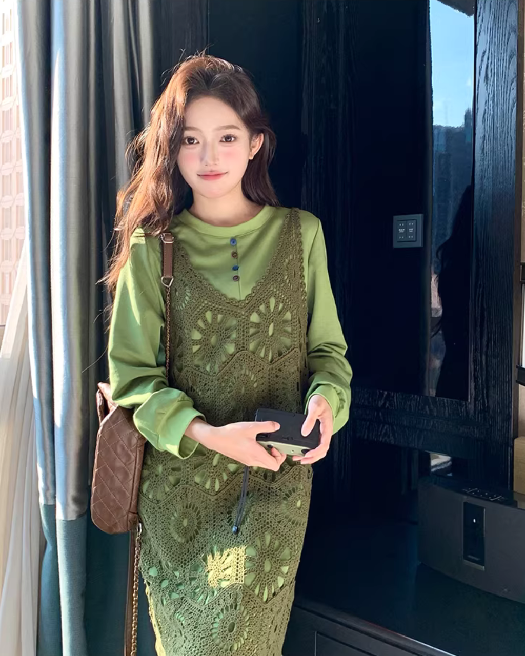 Hollow-Out Camisole Dress / Long Sleeve T-Shirt Dress QAZ0043