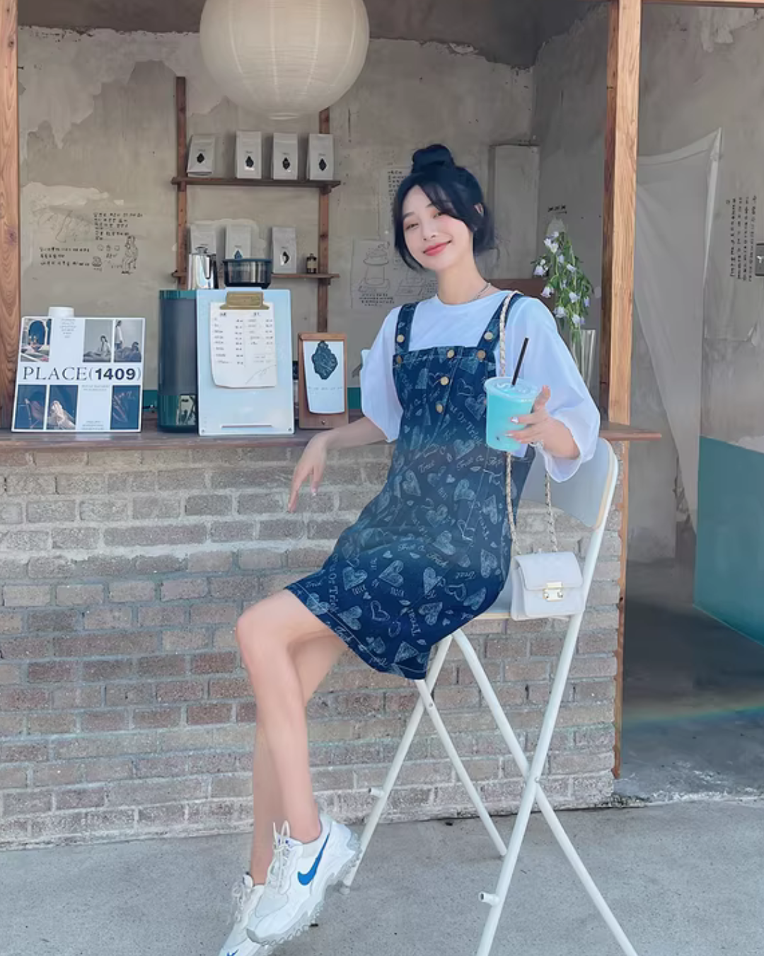 All-Over Print Denim Overall Skirt QAZ0094