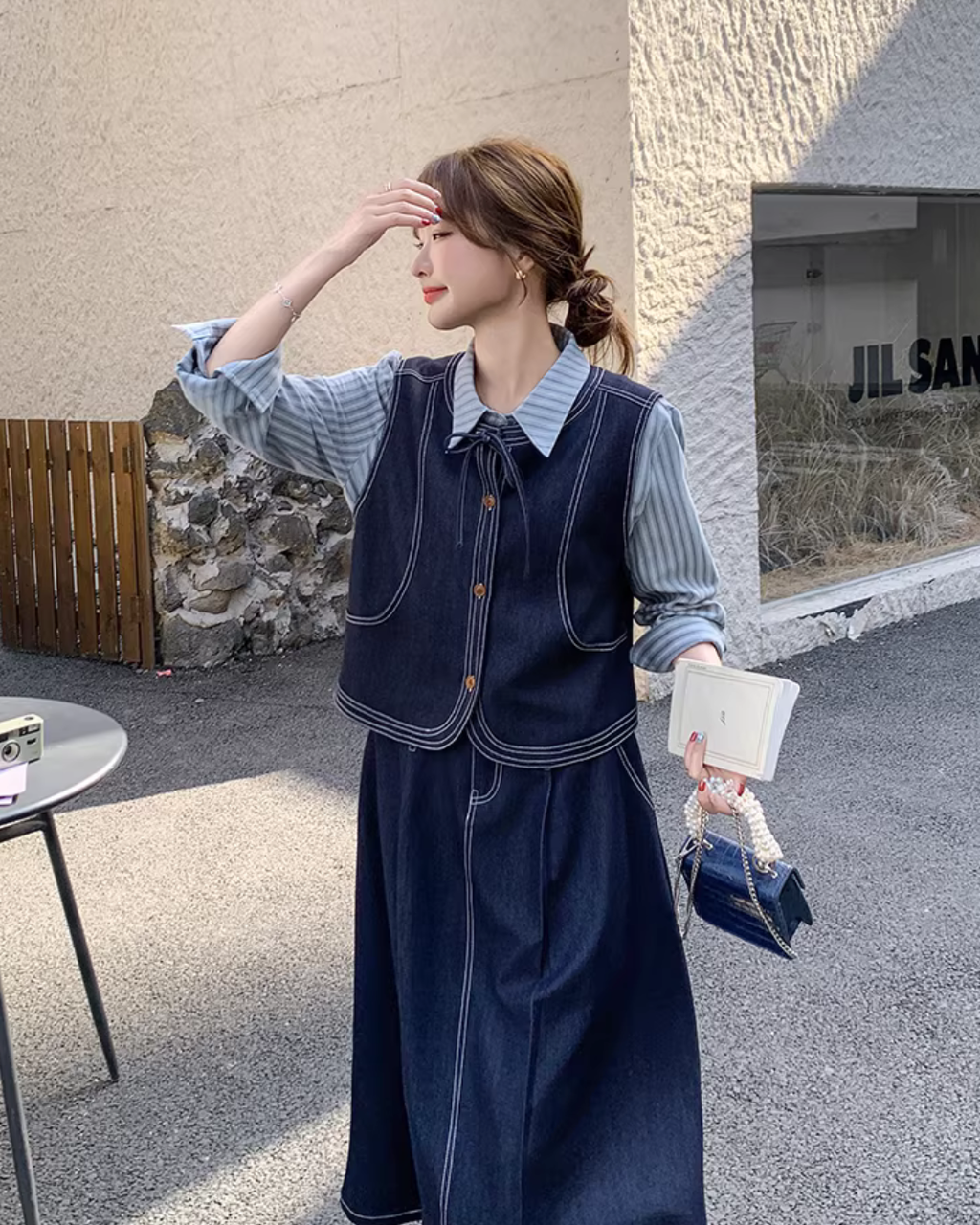 Stripe Shirt / Denim Vest / Denim Pants QAZ0012
