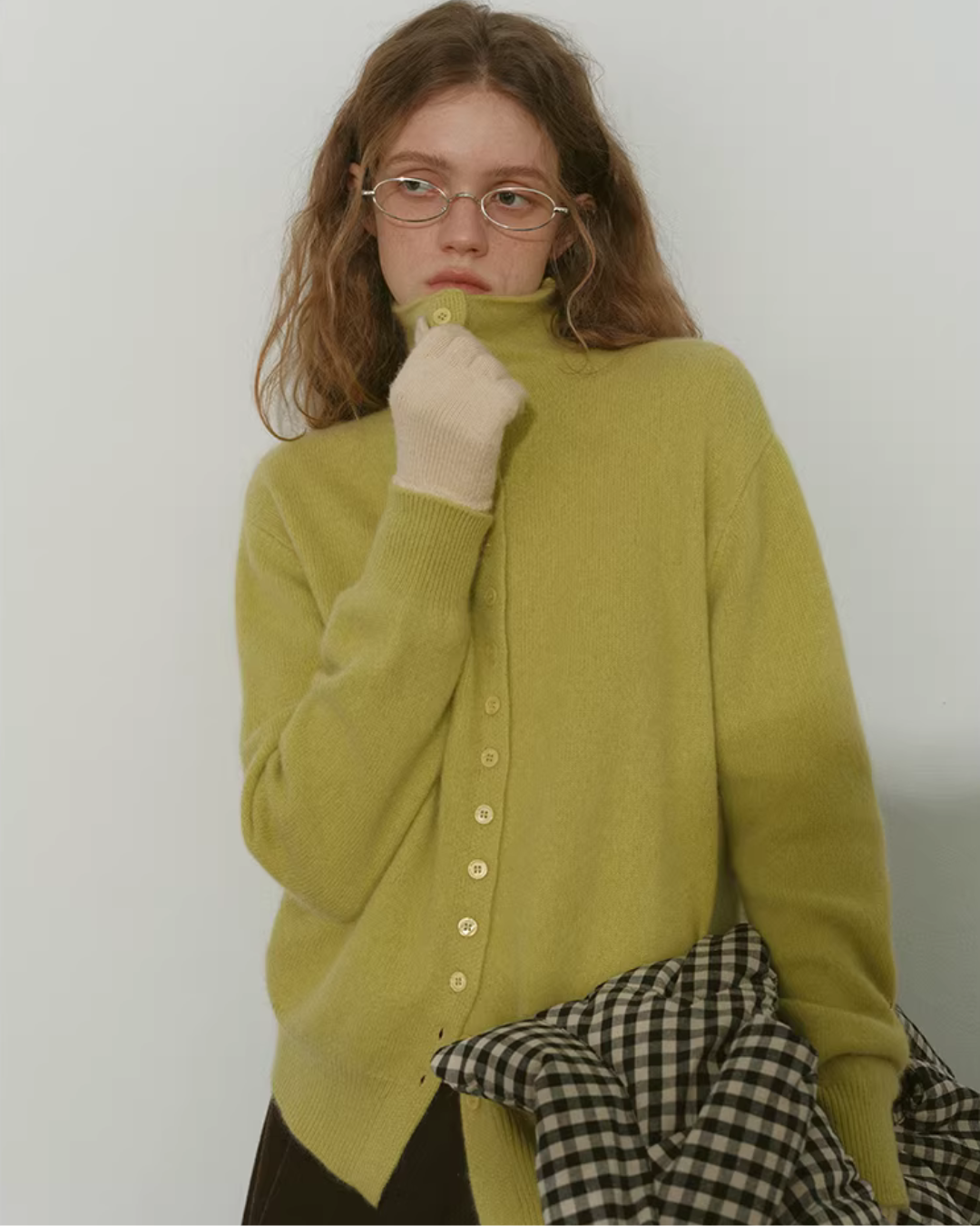 Wool Half-Turtleneck Knit Cardigan RLZ0013