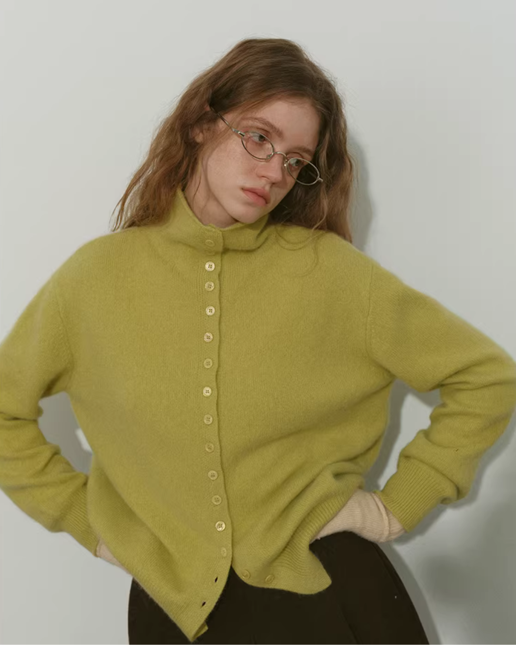 Wool Half-Turtleneck Knit Cardigan RLZ0013