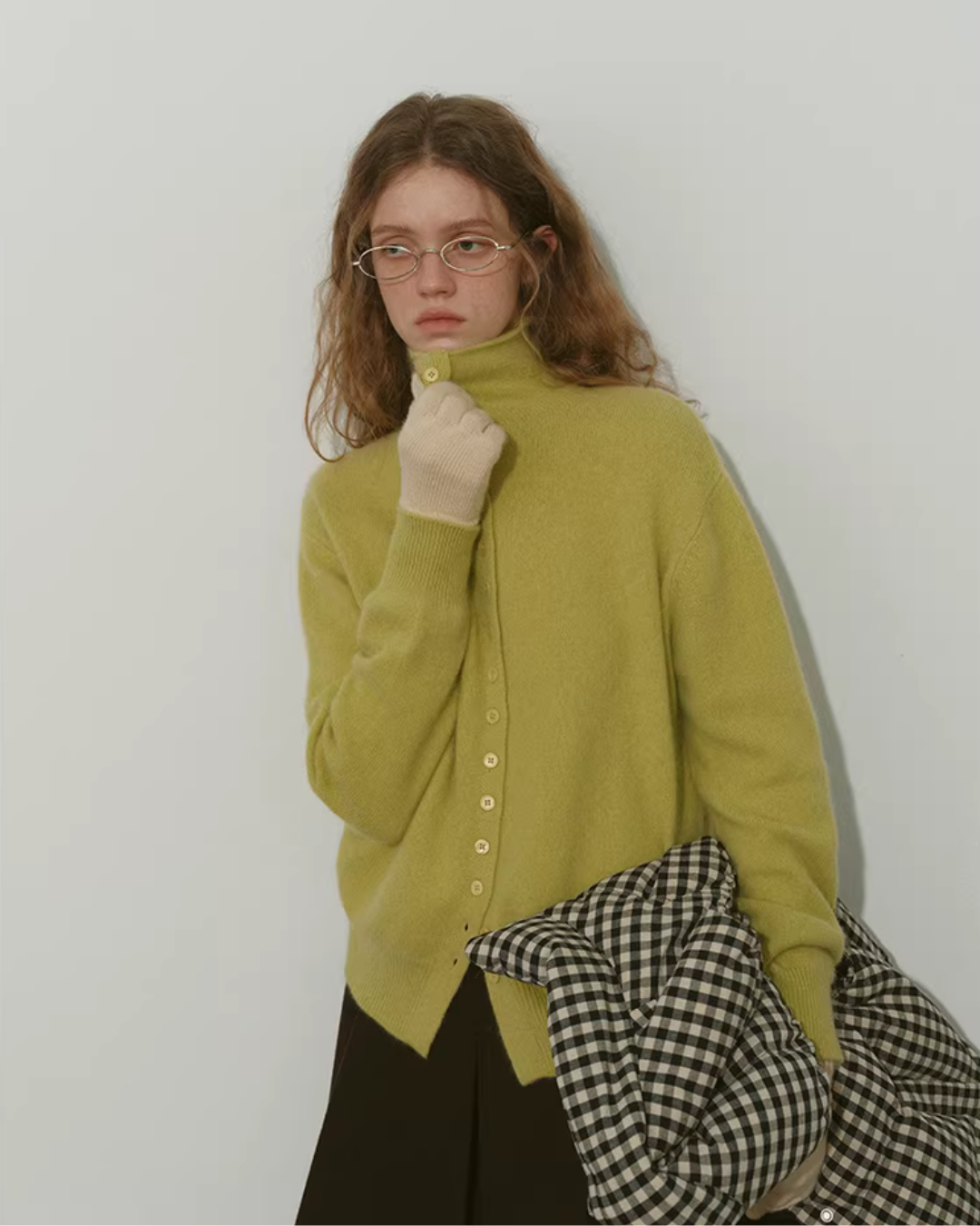 Wool Half-Turtleneck Knit Cardigan RLZ0013