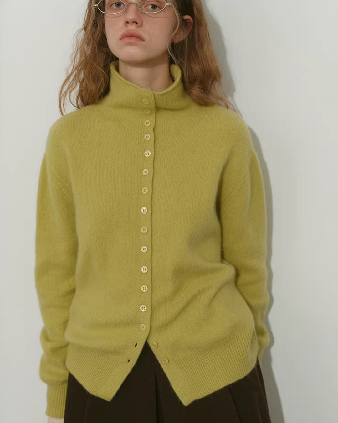 Wool Half-Turtleneck Knit Cardigan RLZ0013