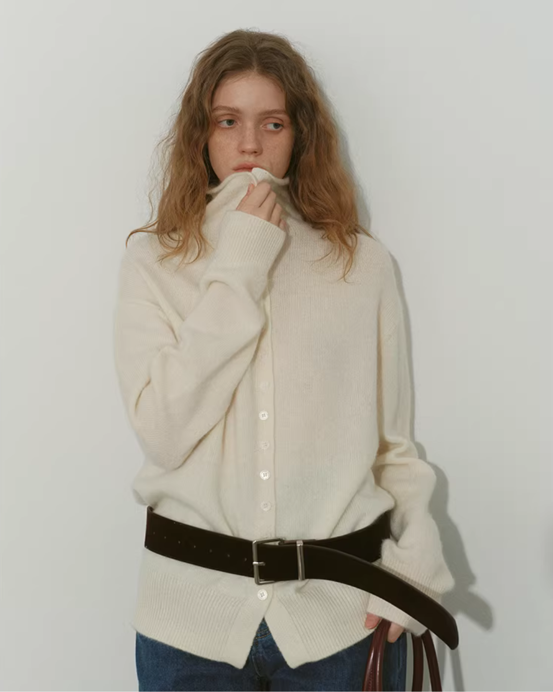 Wool Half-Turtleneck Knit Cardigan RLZ0013