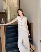 V-Neck Linen Vest / Wide Pants QAZ0091