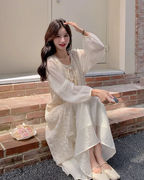 Crochet-style Long Dress / Puff Sleeve Long Dress QAZ0072