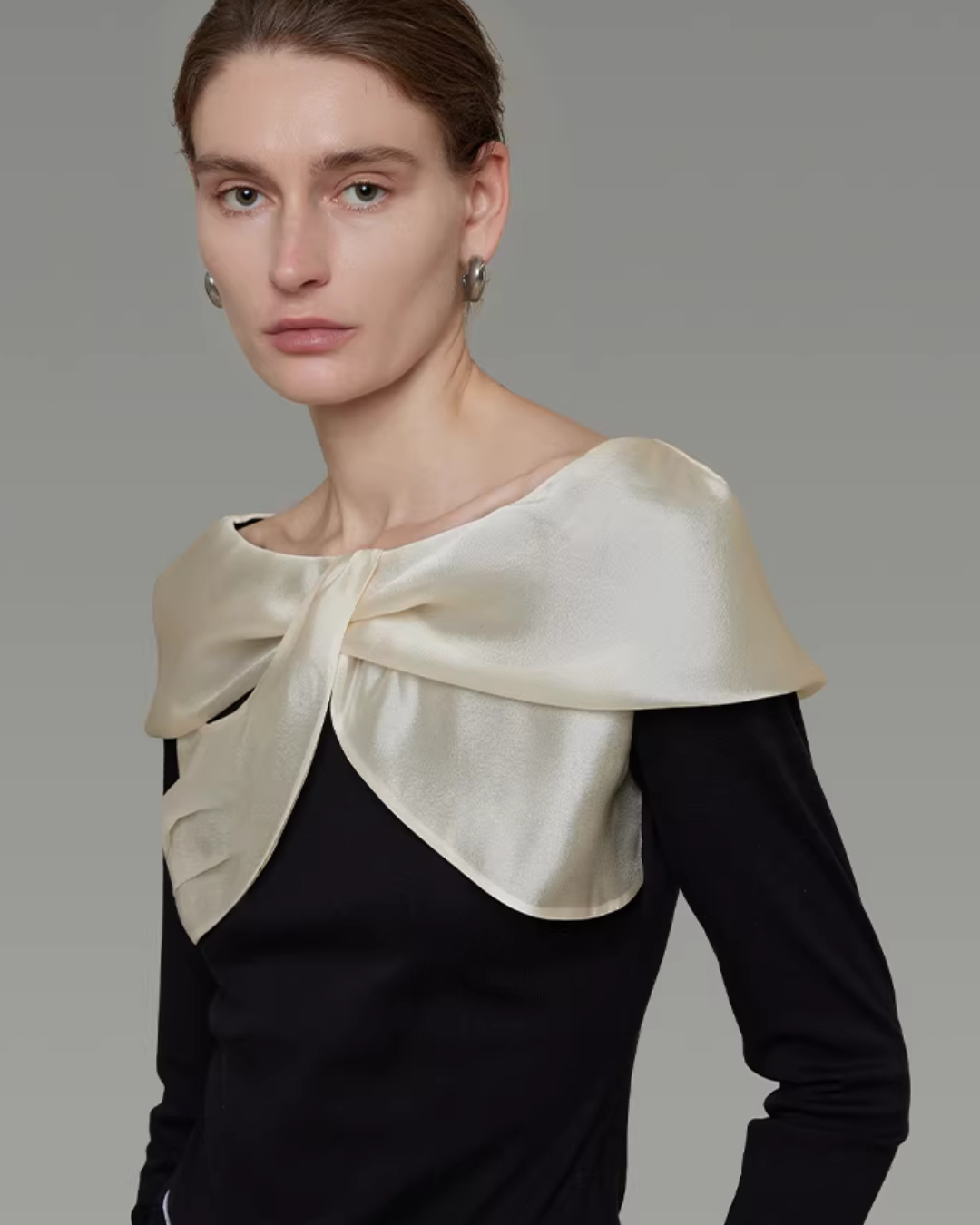 Ribbon Collar Elegant Top UNS0012