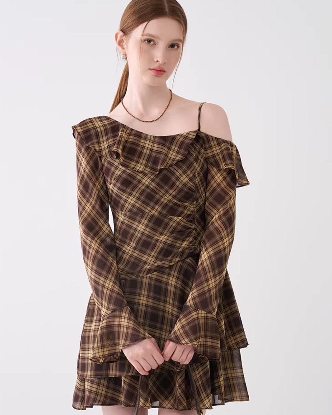 Ruffle Plaid Short Dress JIU0018