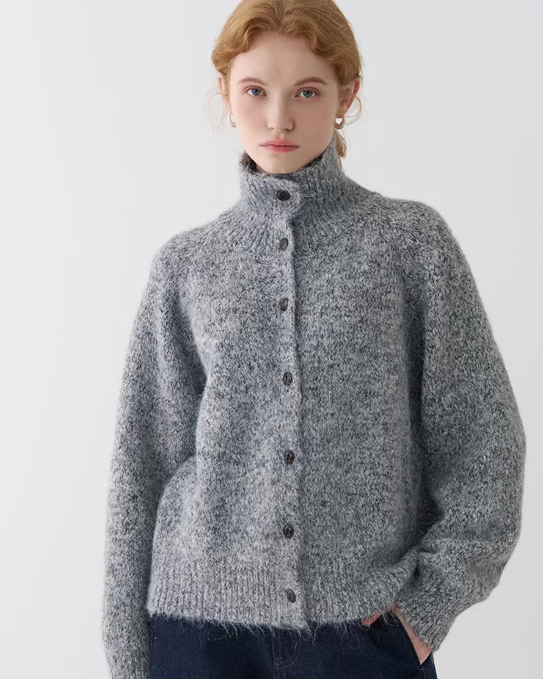 Stand Neck Knit Cardigan JIU0043