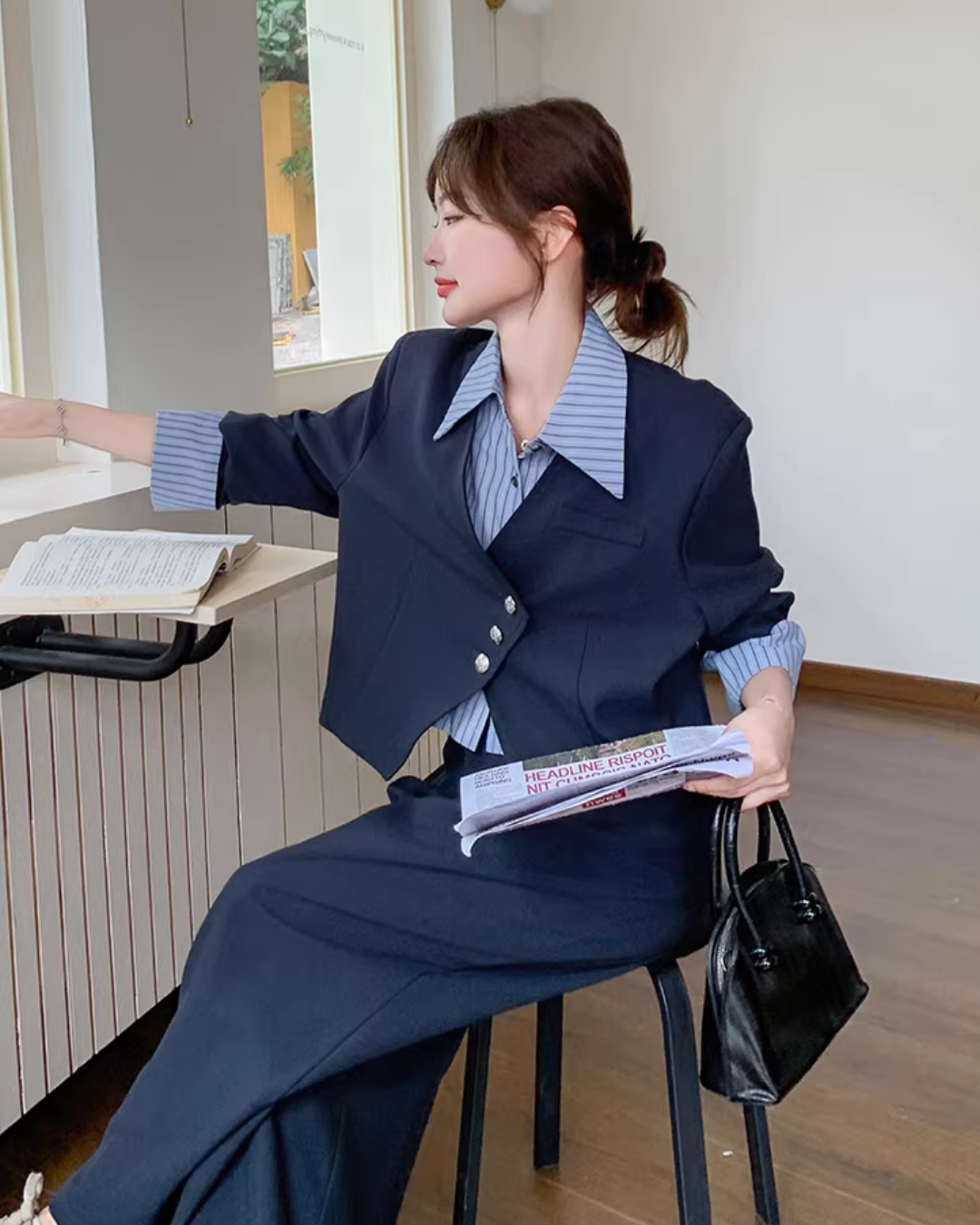 Striped Patchwork Jacket / Wide Pants QAZ0020