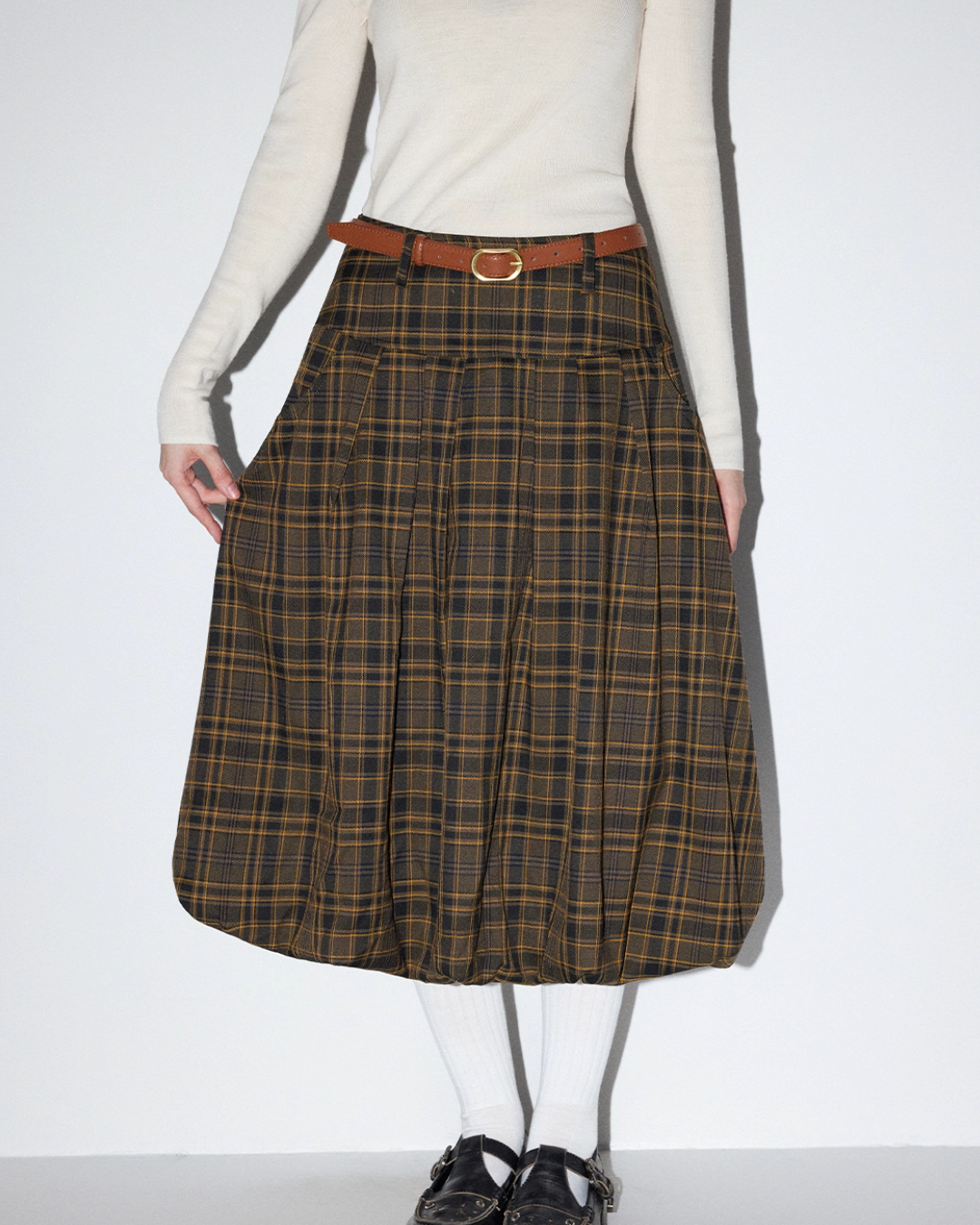 Vintage Brown Plaid Pleated Skirt MDB0004