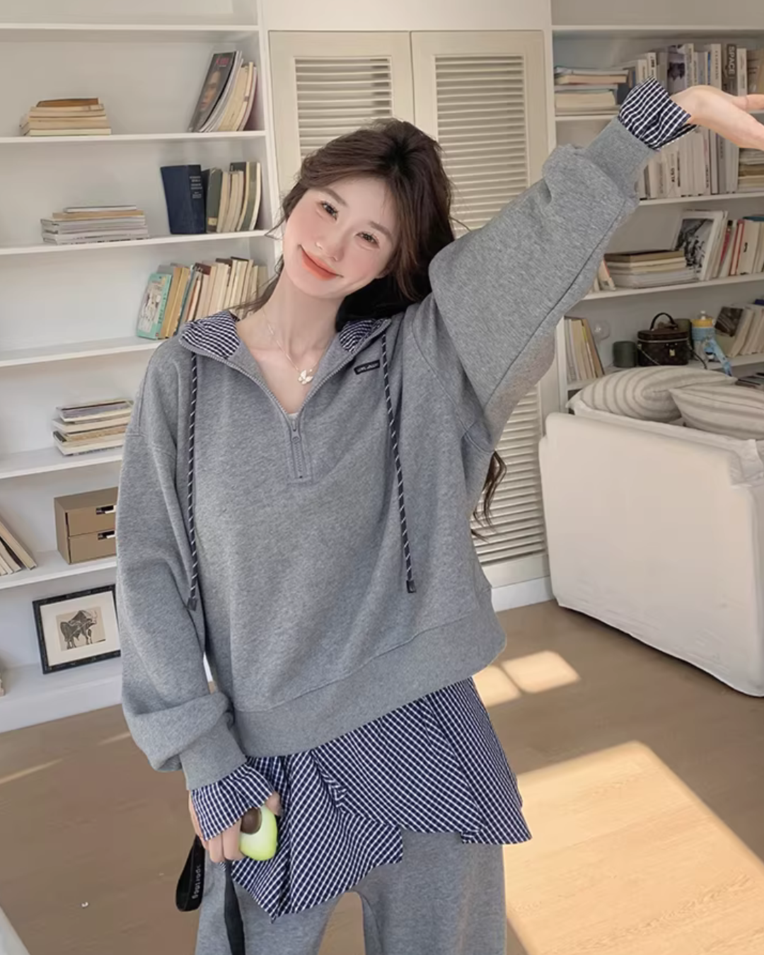 Gingham Check Half-Zip Hoodie / Wide Pants QAZ0065