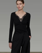 V-Neck Lace Slim Knit UNS0016