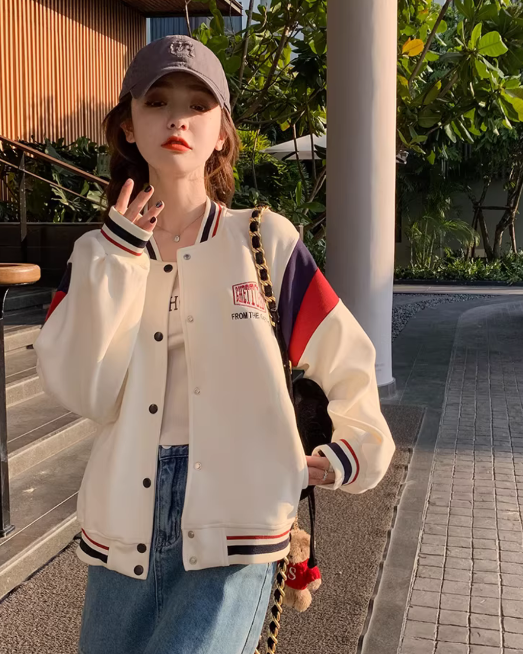 Tricolor Color Oversized Stadium Jumper QAZ0063