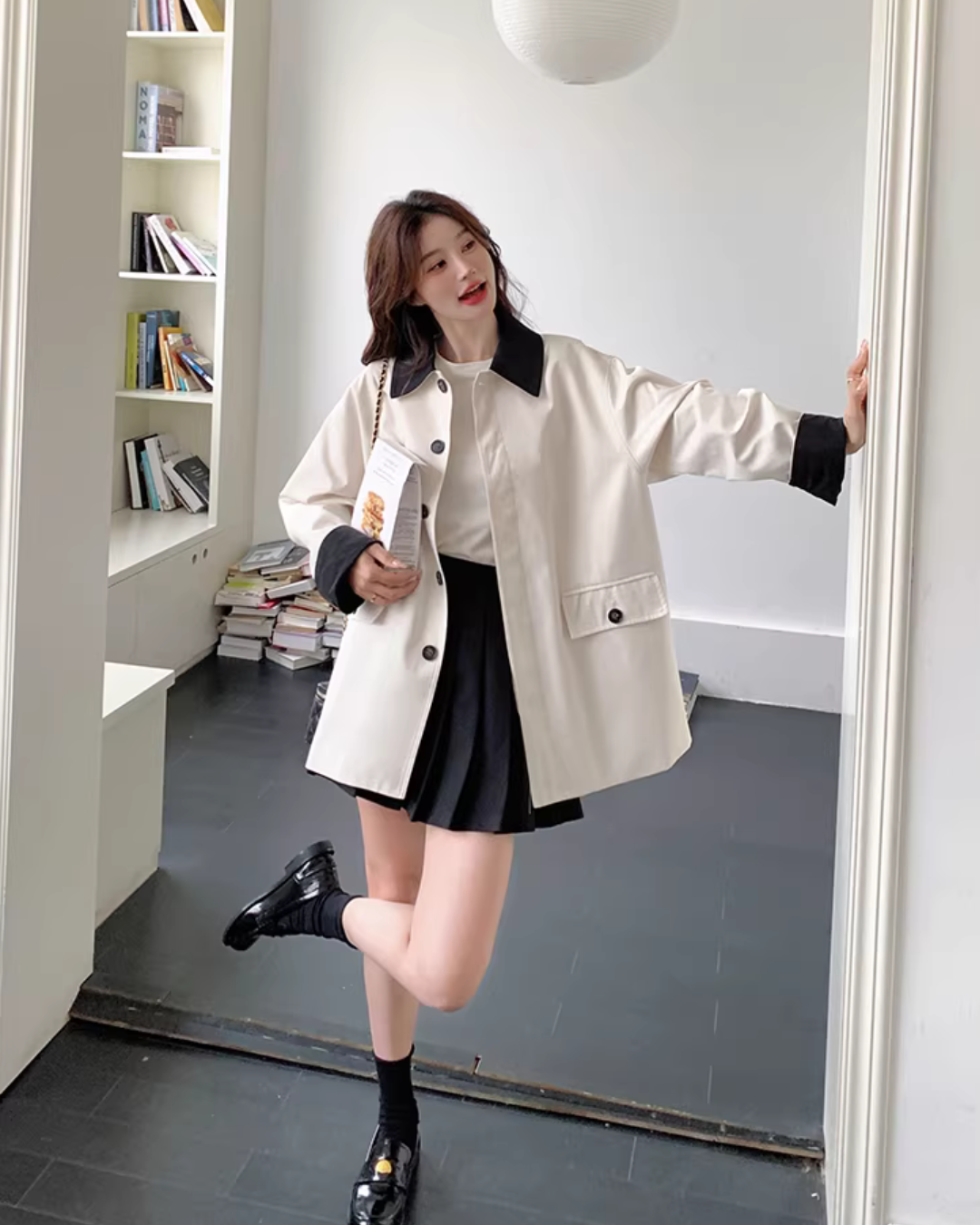 Bicolor Stylish Trench Coat QAZ0027