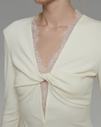 V-Neck Lace Patchwork Dress UNS0049