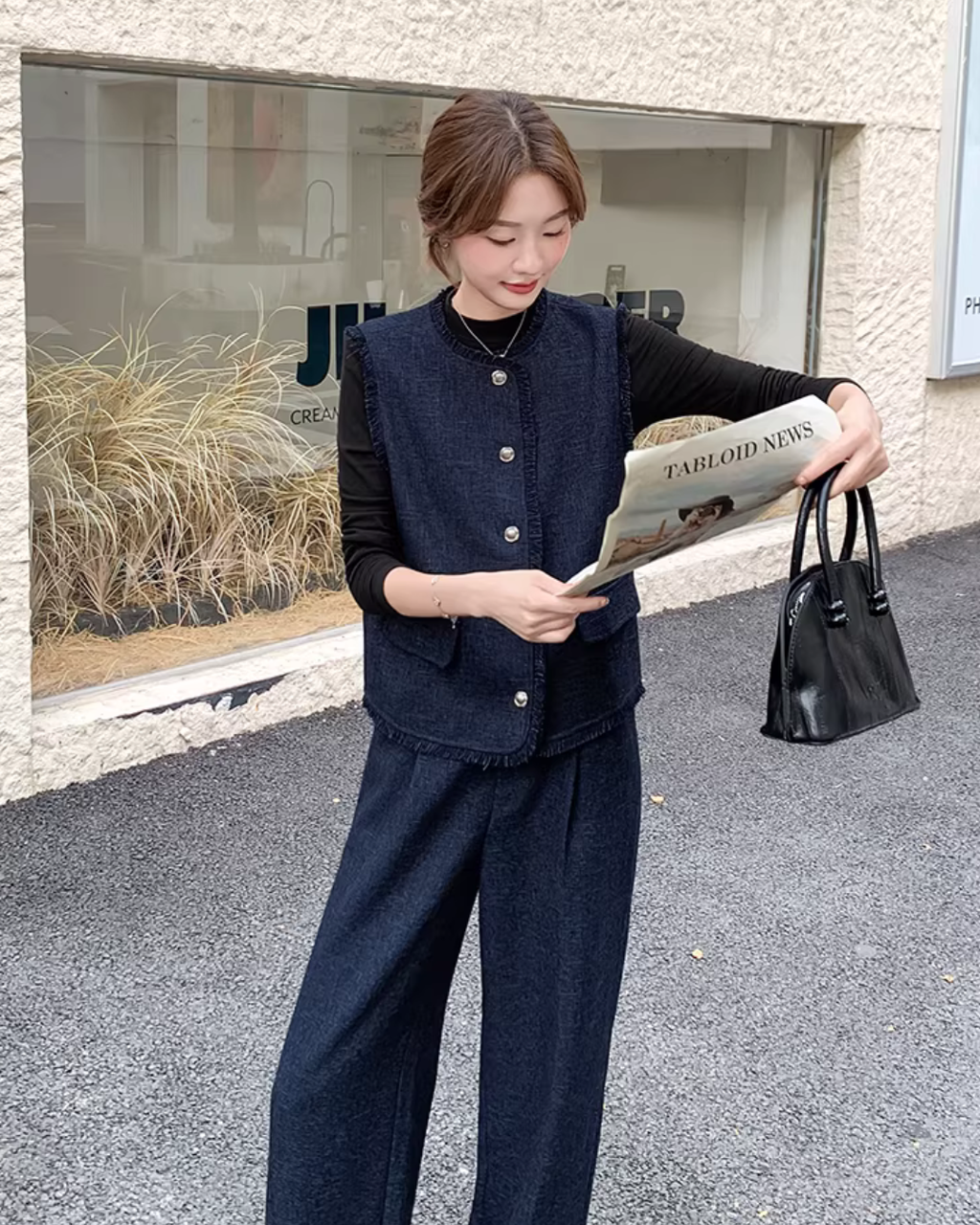 Silver Button Tweed Vest / Wide Pants QAZ0047