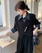 Denim Shirt Layered Style Jacket / Wide Pants QAZ0088