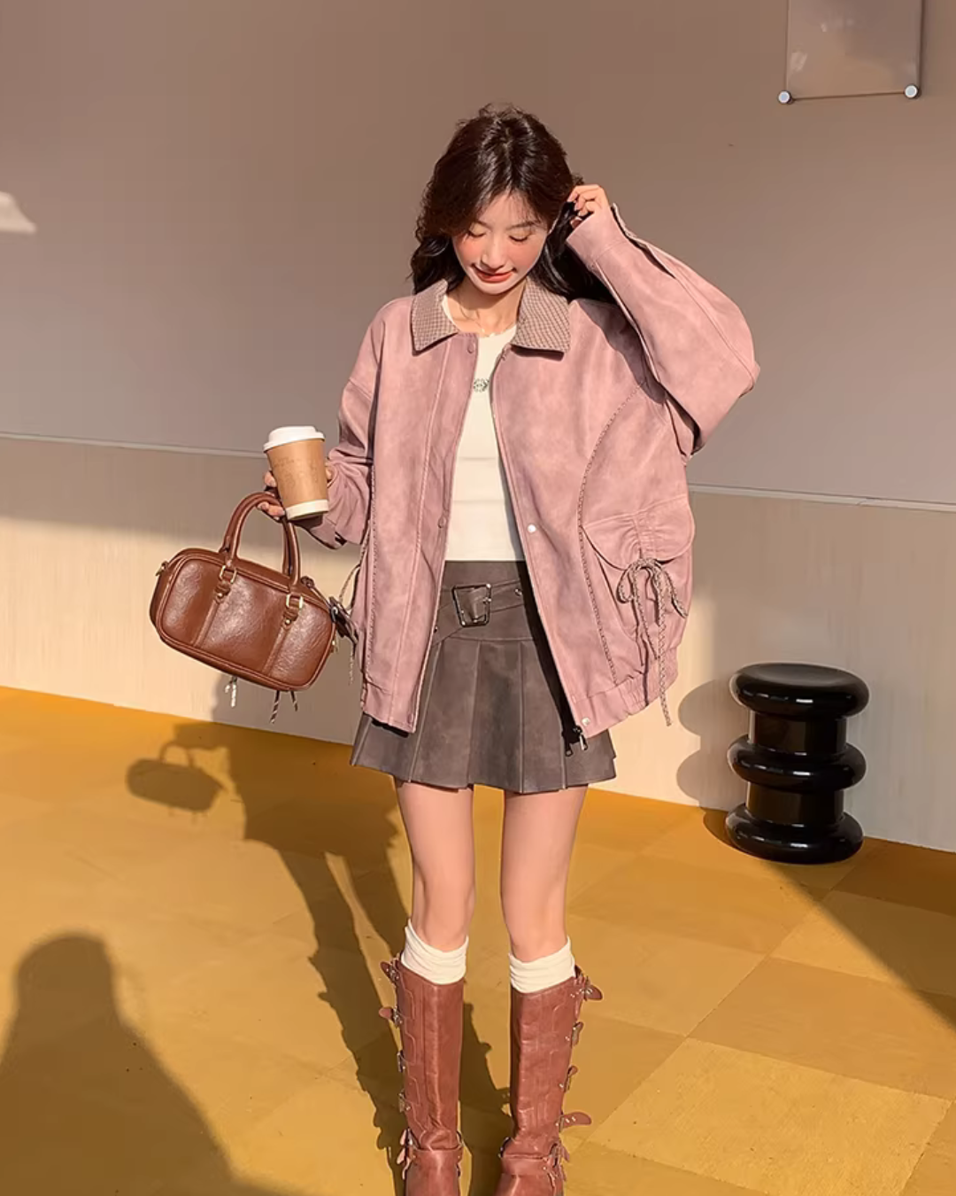 Paid Collar Leather Jacket QAZ0018