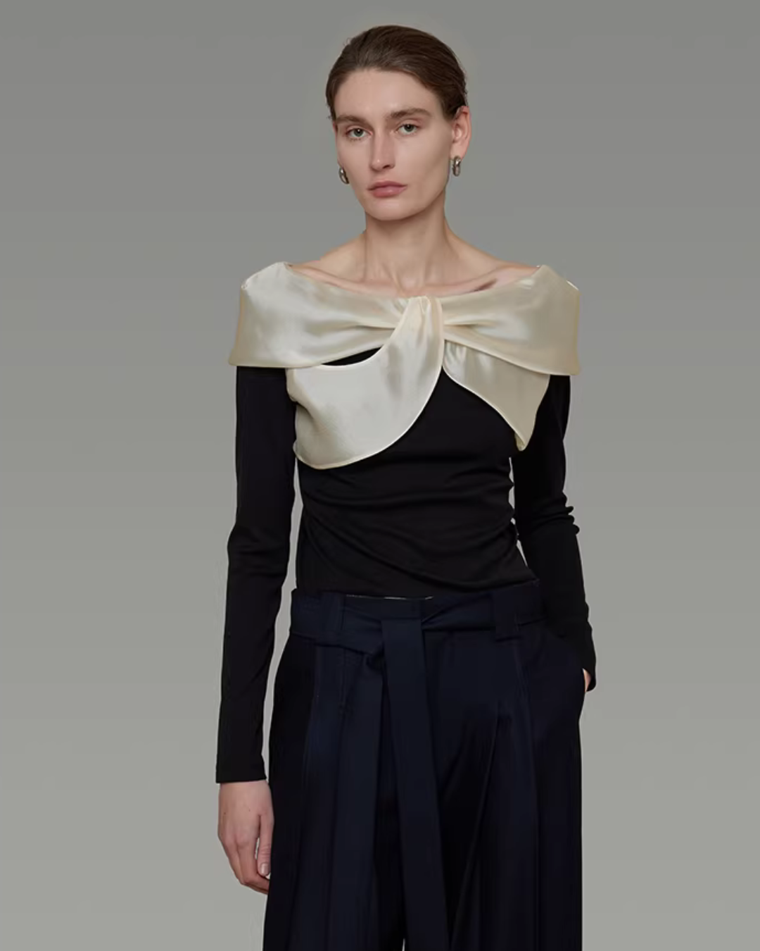 Satin Panel Off-Shoulder Knit UNS0037