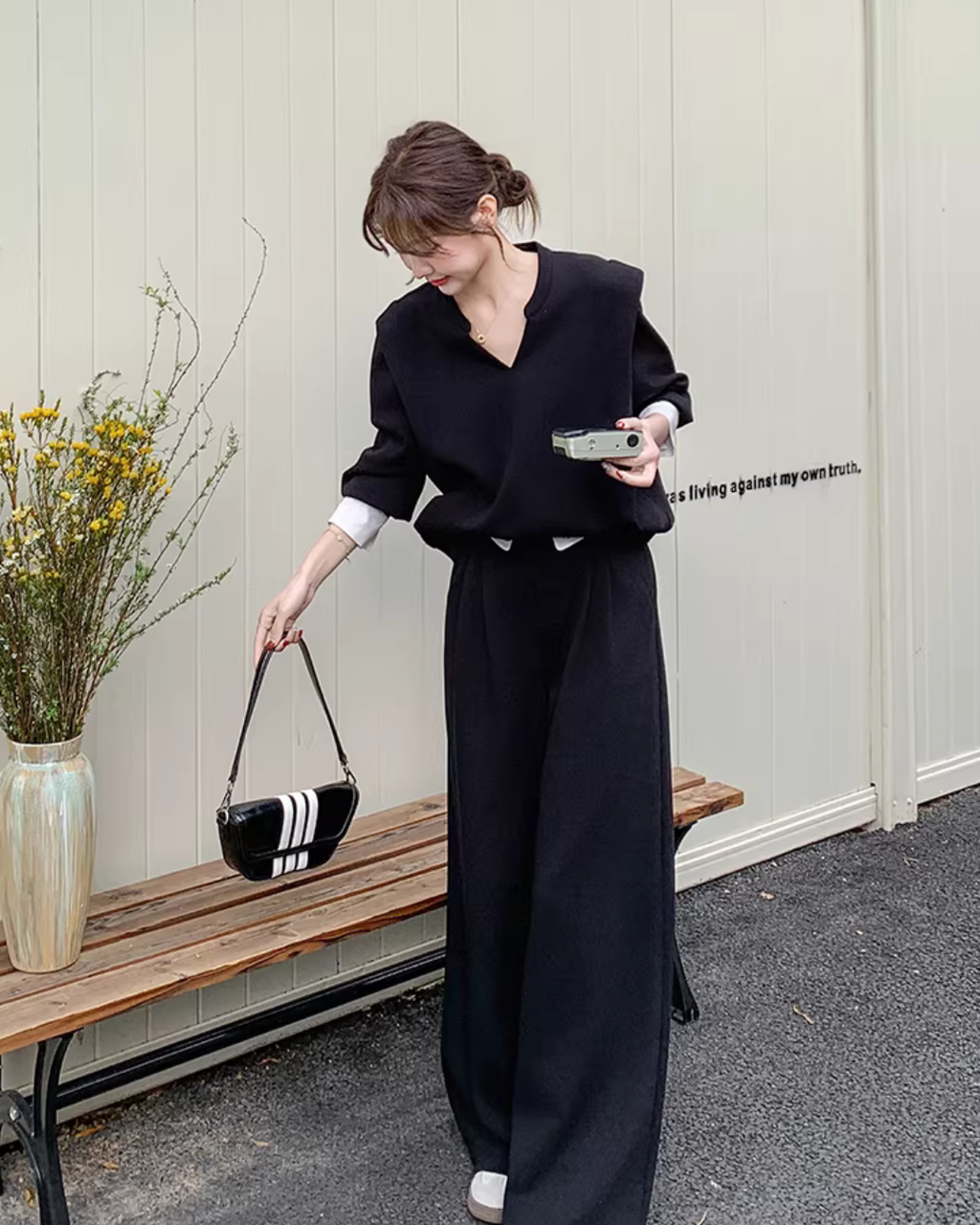 Knee-Neck Sweat Tops / Wide Pants QAZ0033