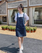 All-Over Print Denim Overall Skirt QAZ0094