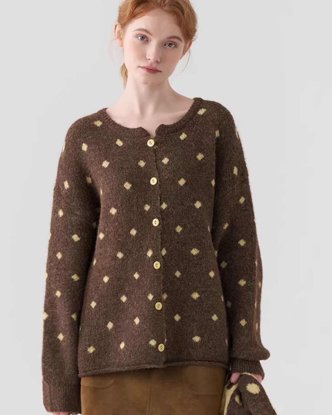 Polka Dot Knit Top with Scarf JIU0051