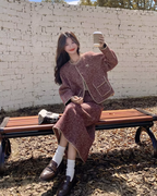 Red Wool Tweed Jacket / Long Skirt QAZ0046