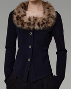 Fur Collar Slim Short Top UNS0040