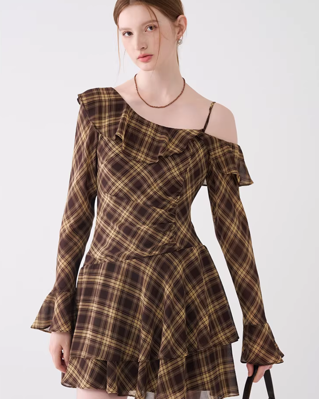 Ruffle Plaid Short Dress JIU0018