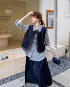 Stripe Shirt / Denim Vest / Denim Pants QAZ0012