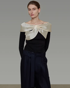 Ribbon Collar Elegant Top UNS0012