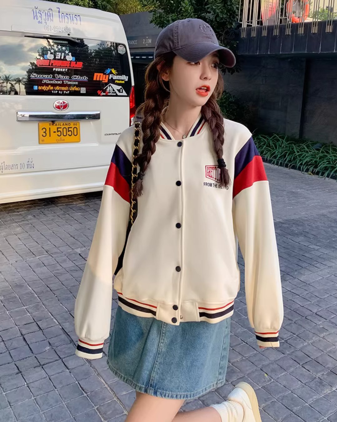 Tricolor Color Oversized Stadium Jumper QAZ0063