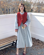 Red Vest / Layered Over Plaid Shirt Dress QAZ0005