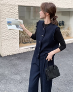 Silver Button Tweed Vest / Wide Pants QAZ0047
