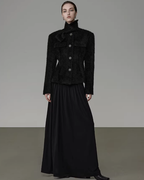 Stand Collar Black Coat UNS0024