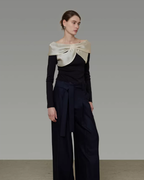 Satin Panel Off-Shoulder Knit UNS0037