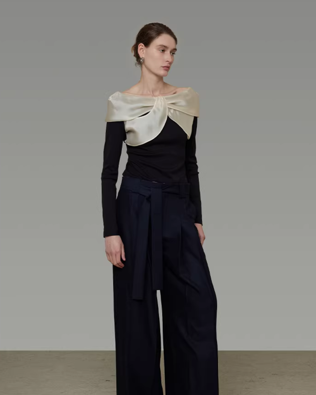 Satin Panel Off-Shoulder Knit UNS0037