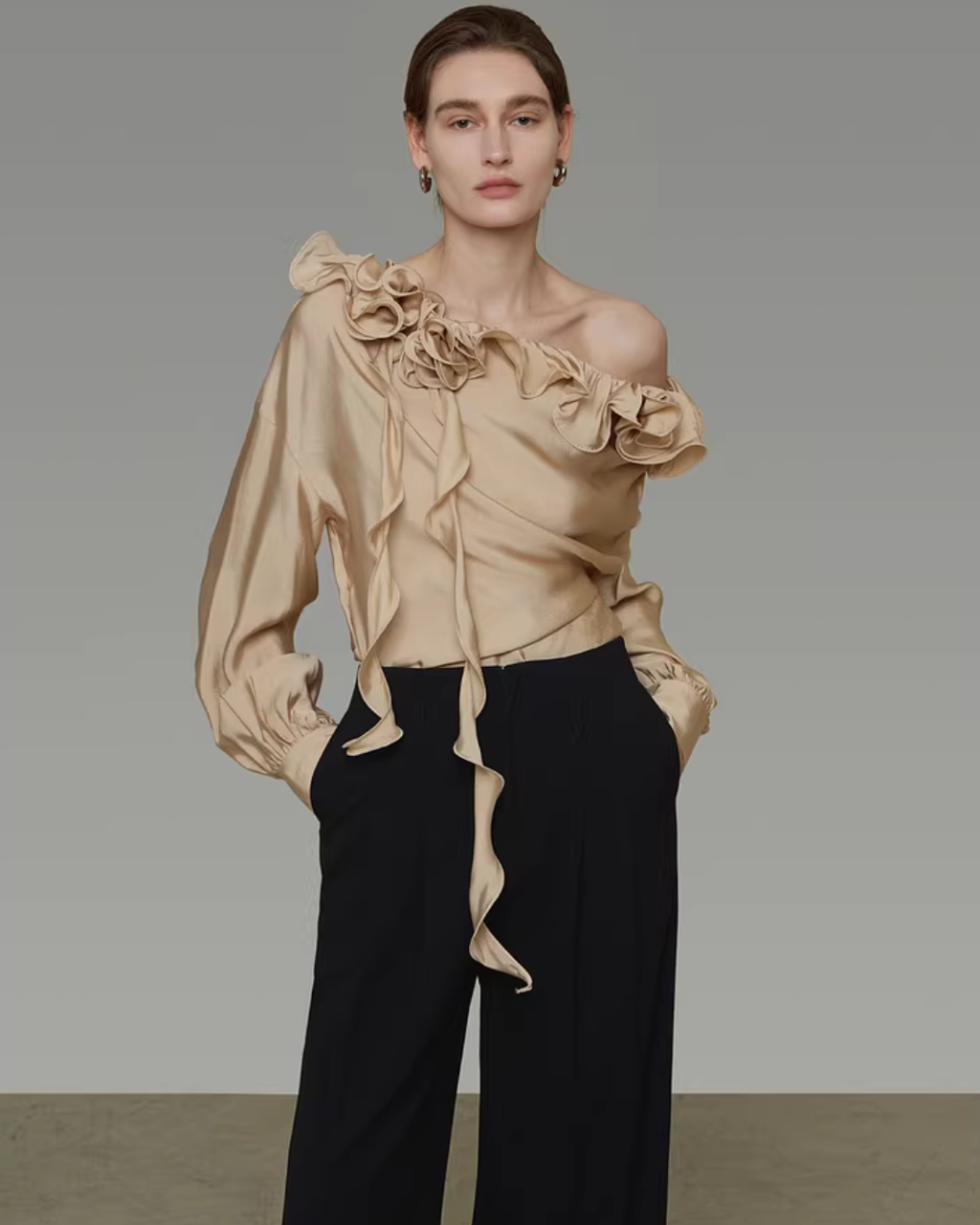 Lace Asymmetrical Satin Shirt UNS0048