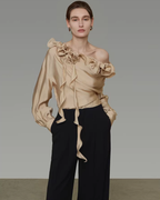 Lace Asymmetrical Satin Shirt UNS0048