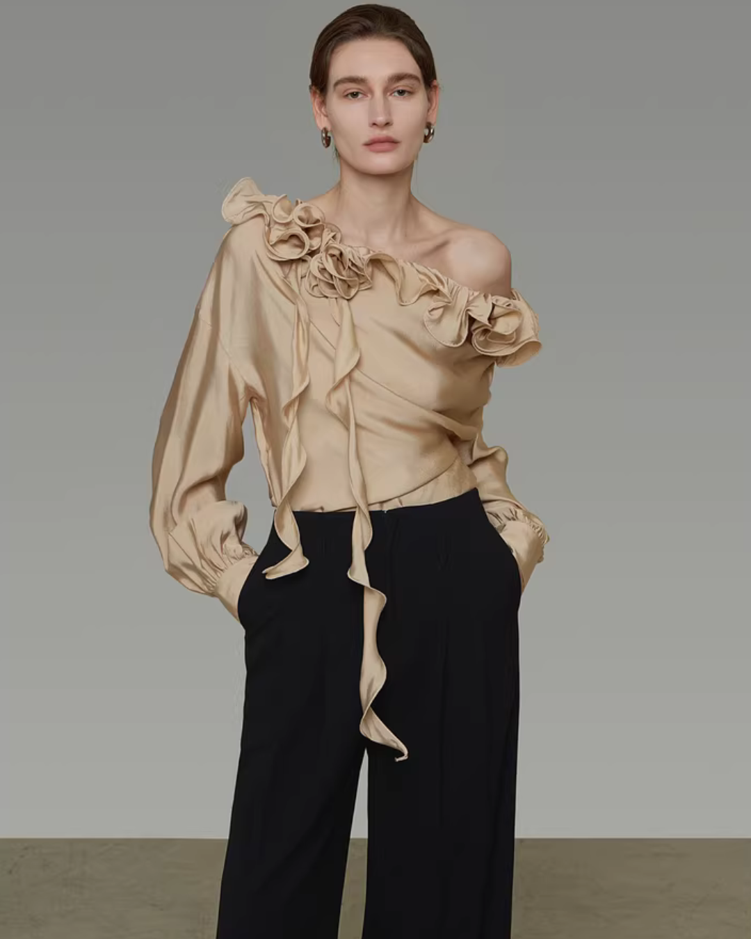 Lace Asymmetrical Satin Shirt UNS0048