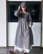 Gingham Check Shirt Dress / White Long Skirt QAZ0024