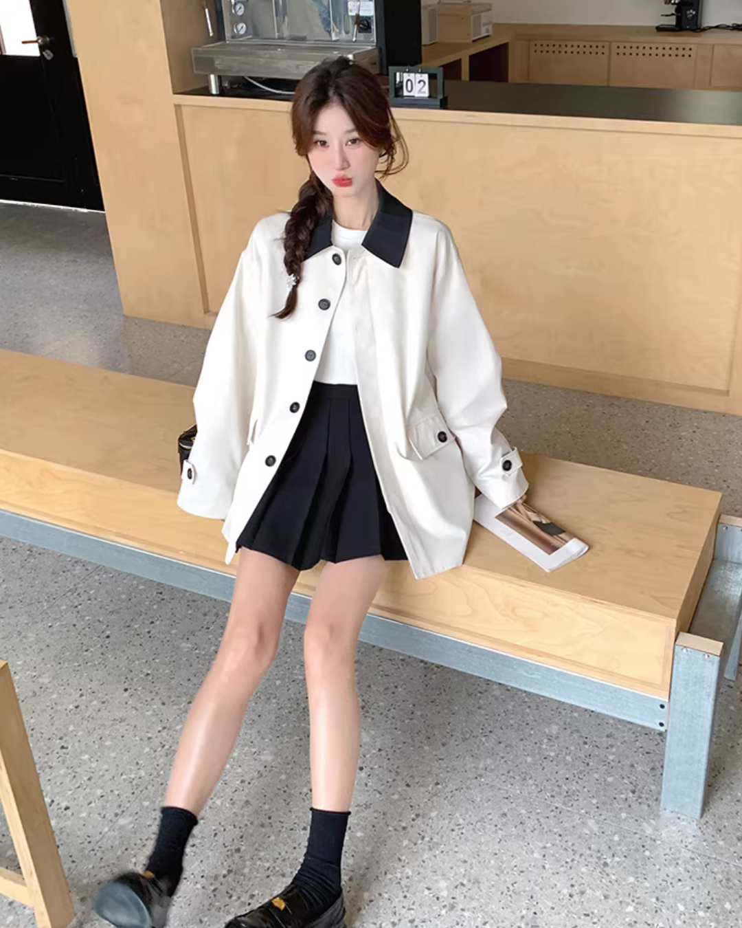 Bicolor Stylish Trench Coat QAZ0027