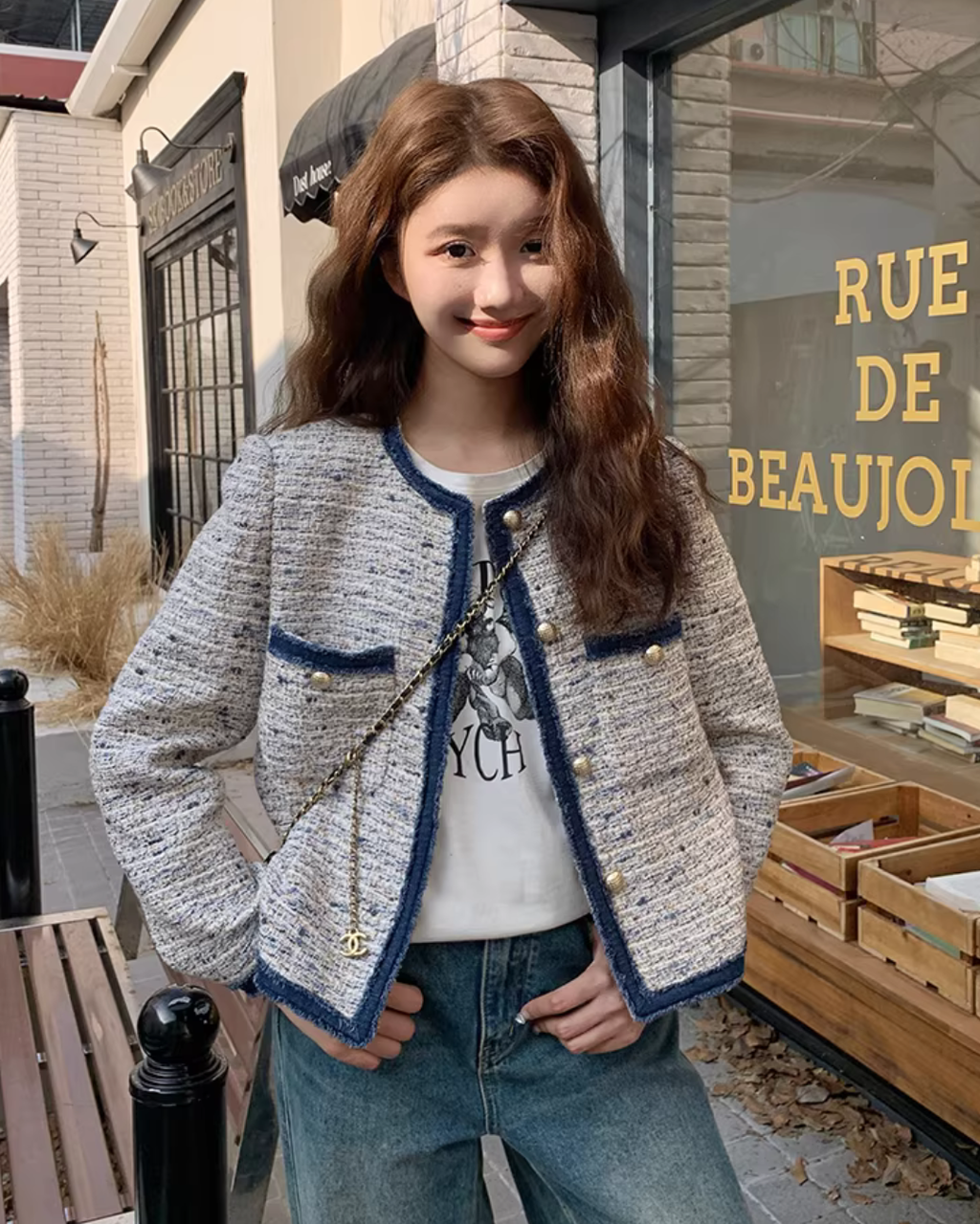 Gold Button Tweed Jacket QAZ0045