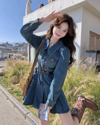 Big Collar Pleated Denim Dress QAZ0026